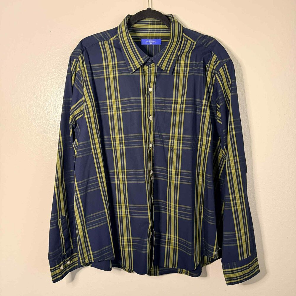Weekend Navy and Green Casual Button Down Shirt